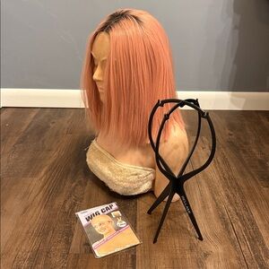 RARE BELLAMI Pink Lacefront Wig with Stand and Wig Cap